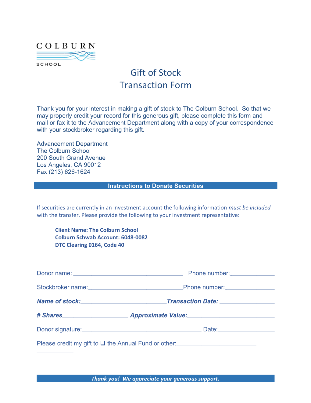 Gift of Stock Transaction Form