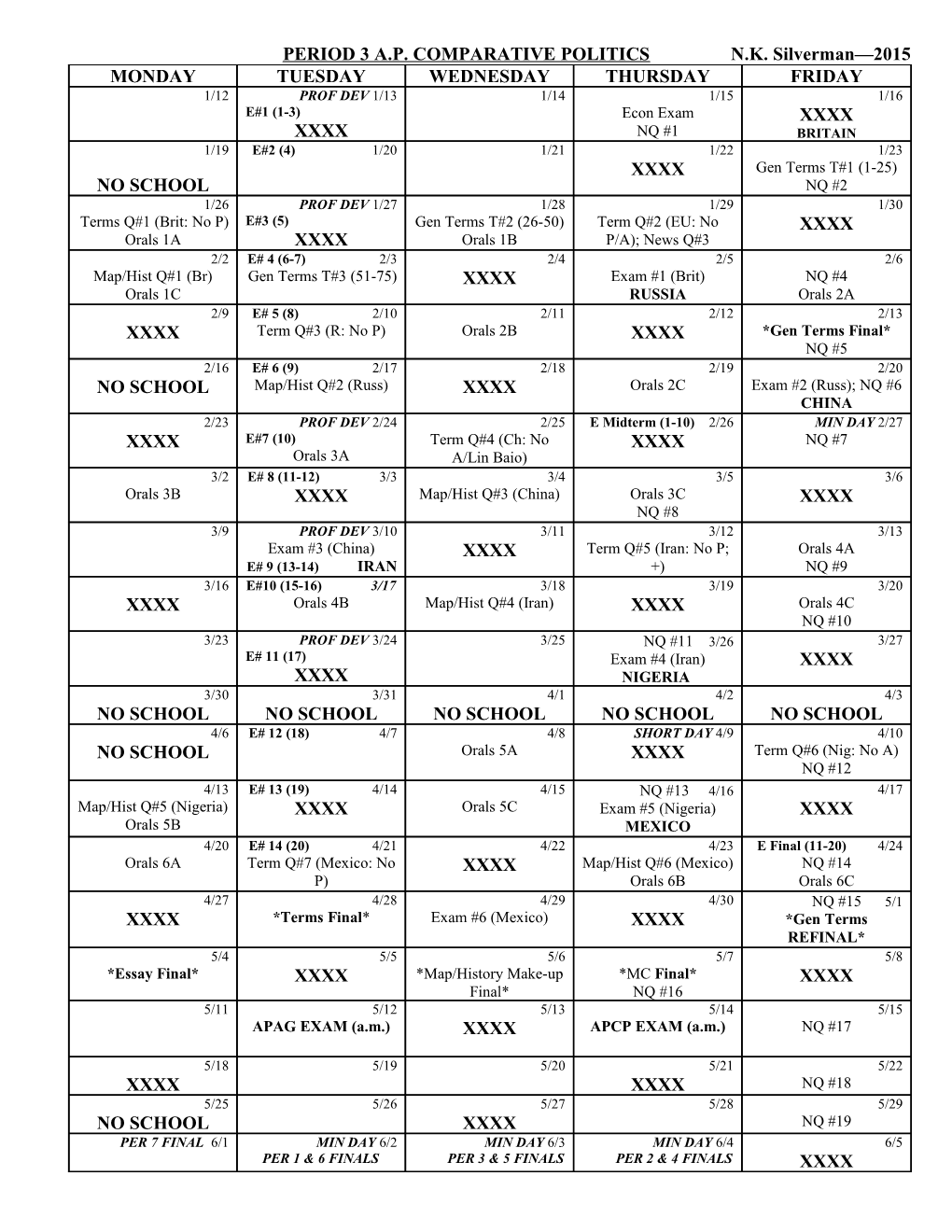 PERIOD 3 A.P. COMPARATIVE POLITICSN.K. Silverman 2015