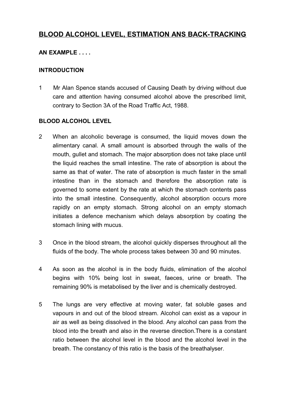 Blood Alcohol Level, Estimation Ans Back-Tracking