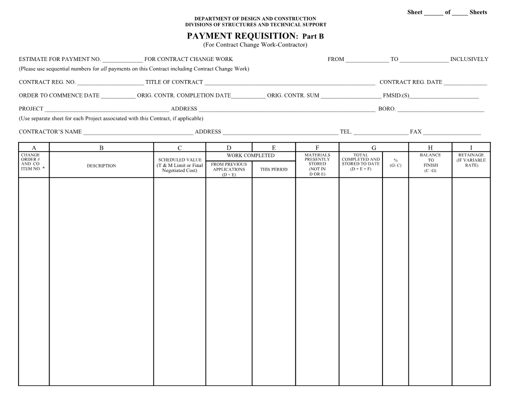 Payment Requisition, Part B (For Change Order Work)