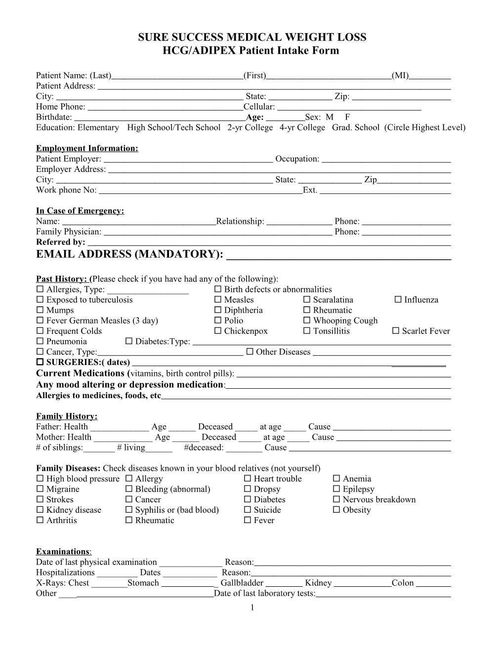 Patient Intake Form Example