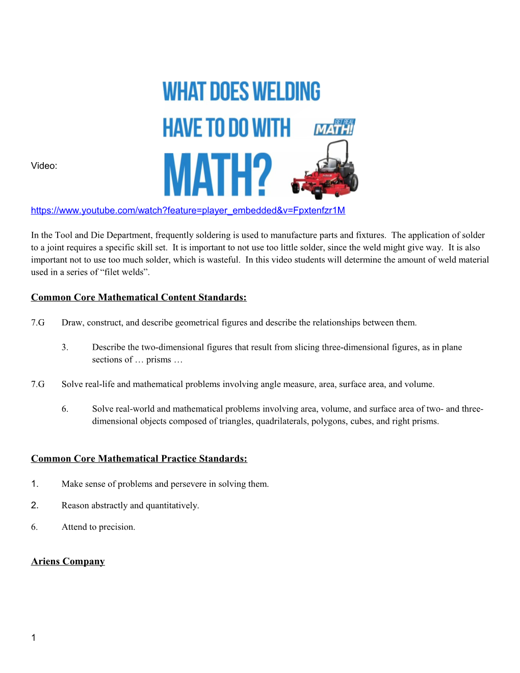 Common Core Mathematical Content Standards