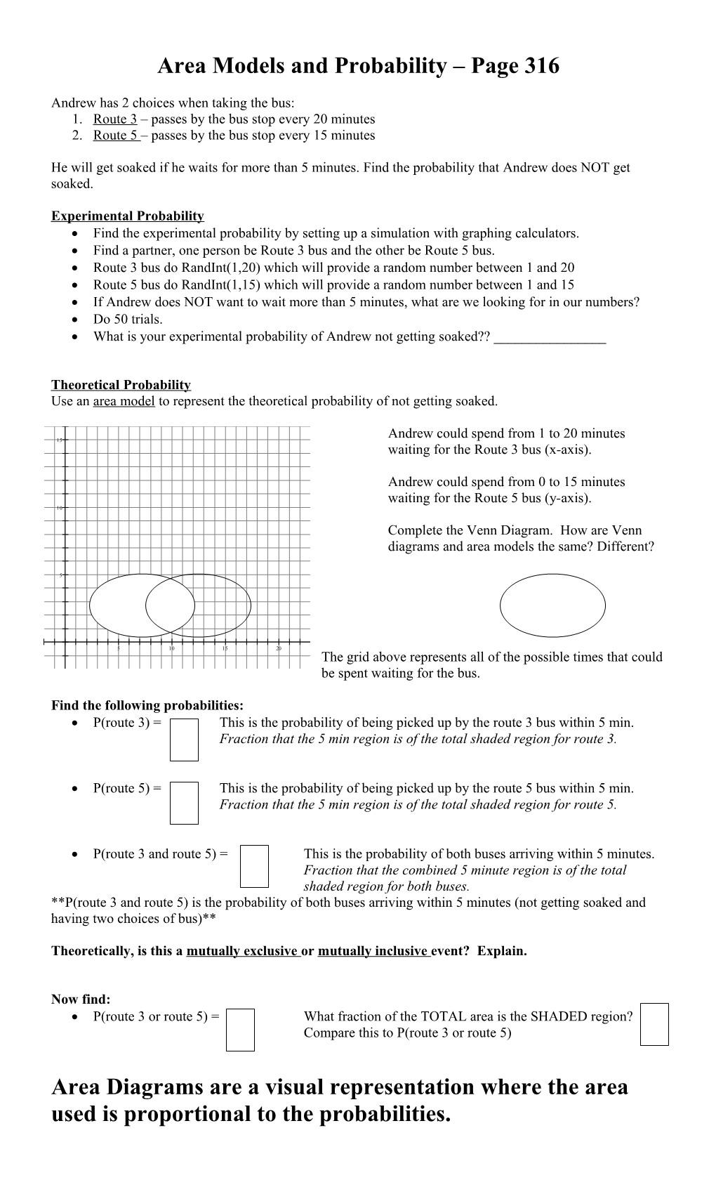 Area Models and Probability Page 316