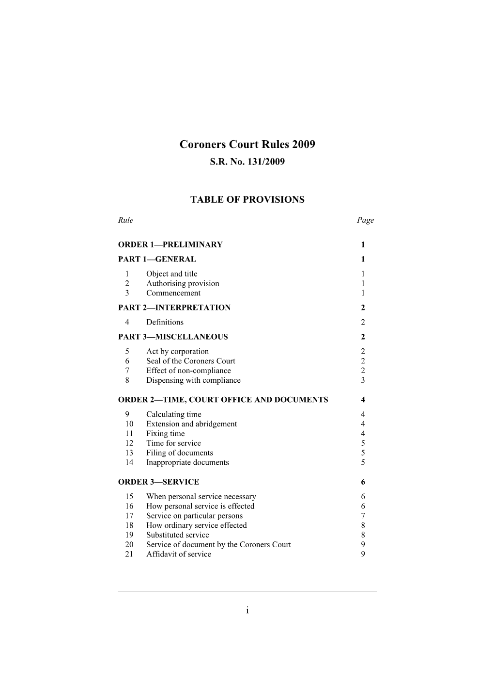 Coroners Court Rules 2009
