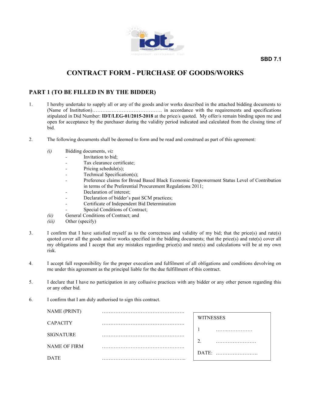 Contract Form - Purchase of Goods/Works