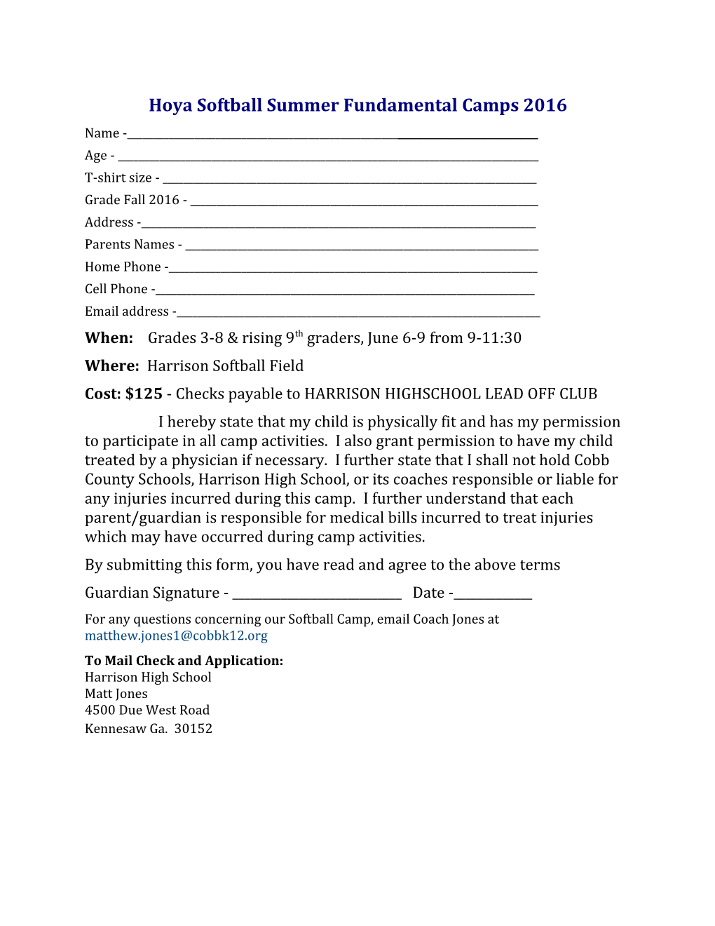 Hoya Softballsummer Fundamentalcamps 2016