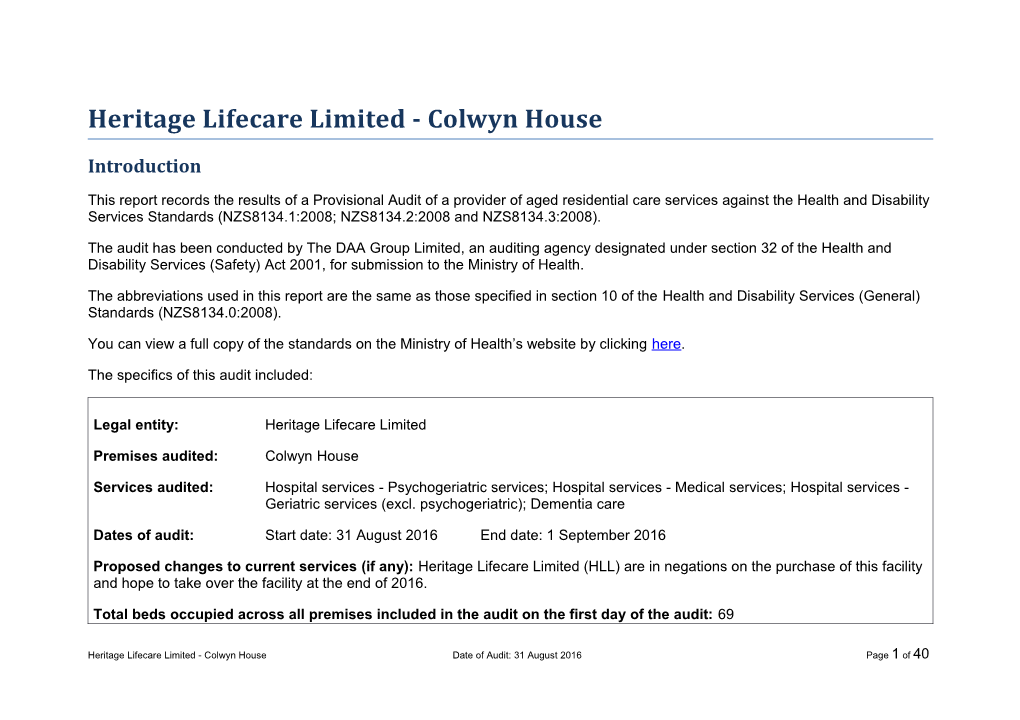 Heritage Lifecare Limited - Colwyn House