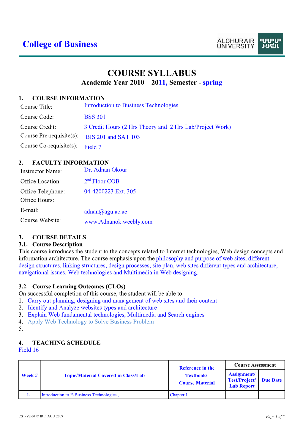 Course Syllabus Template-WS-AY08-09