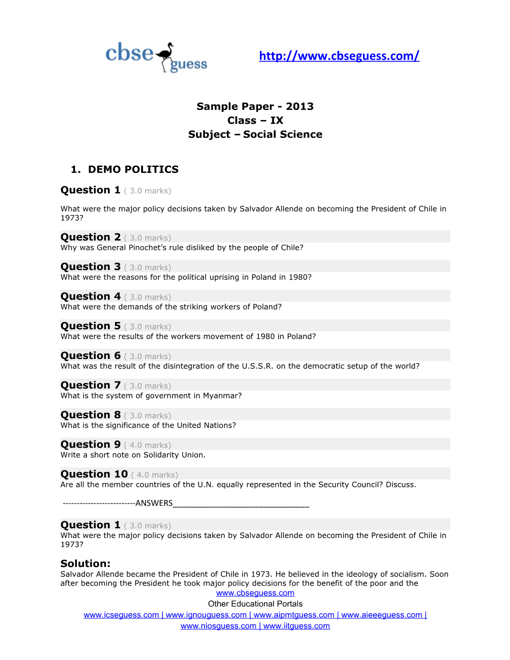 Sample Paper - 2013 Class IX Subject Social Science