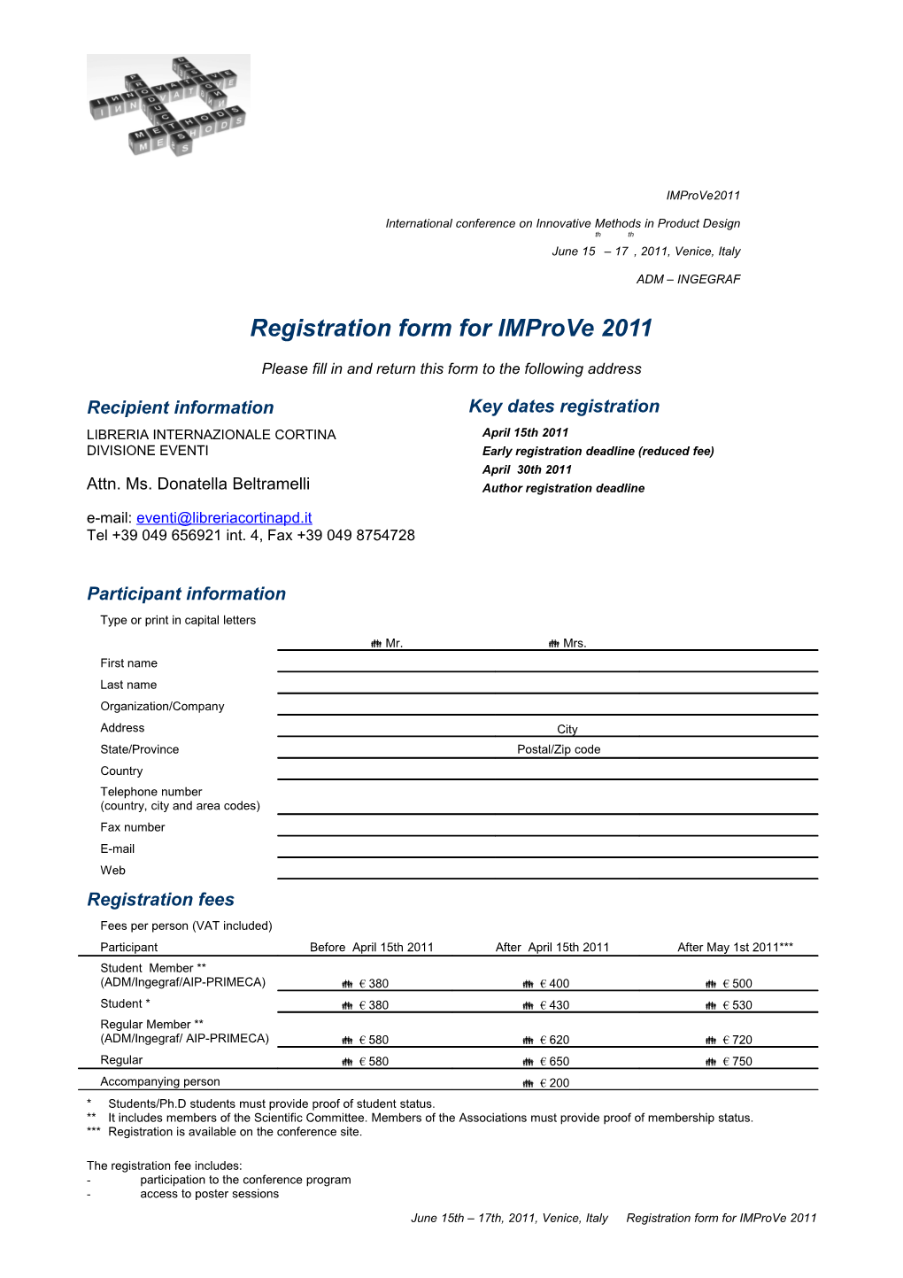 Registration Form for Improve 2011