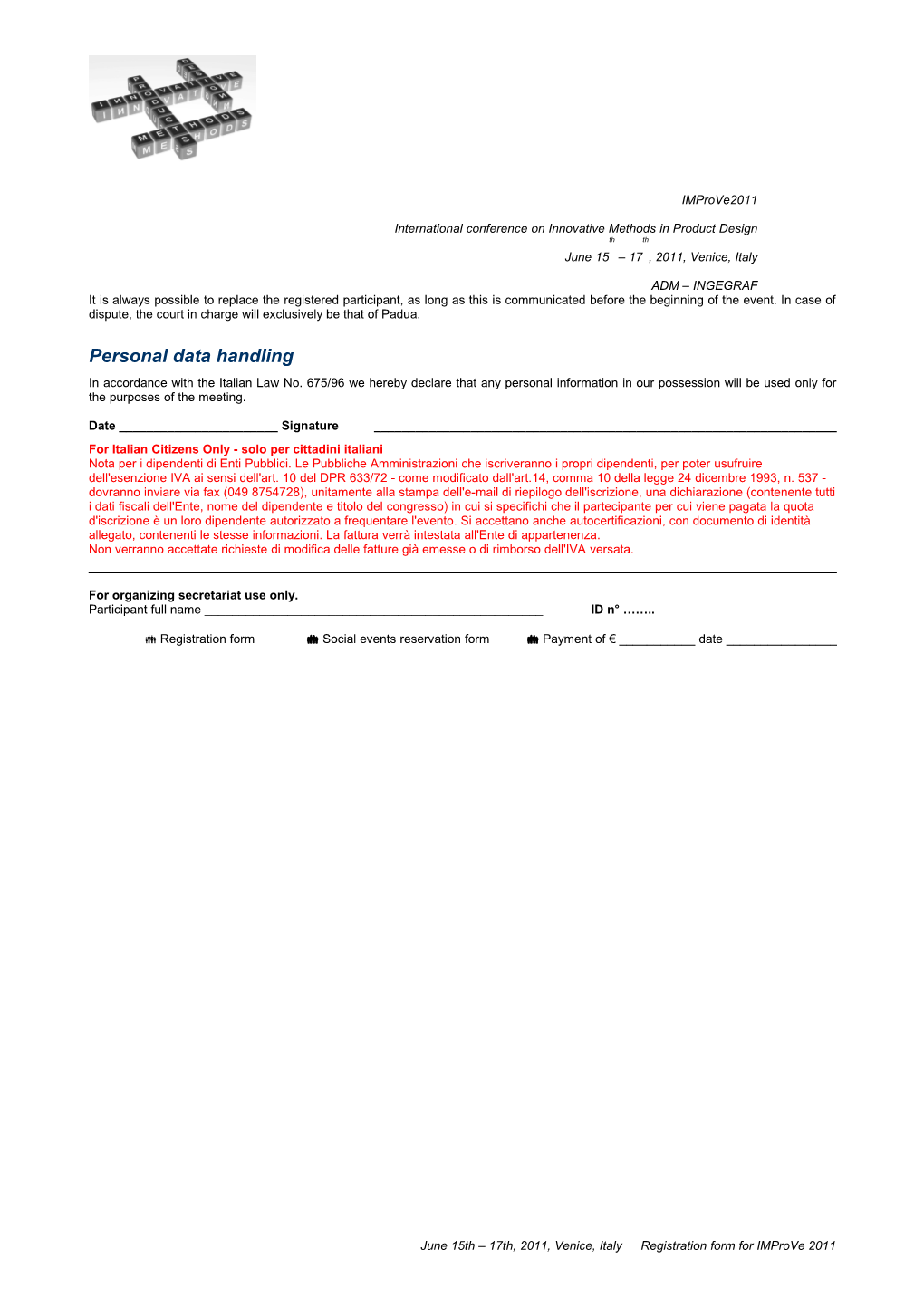 Registration Form for Improve 2011
