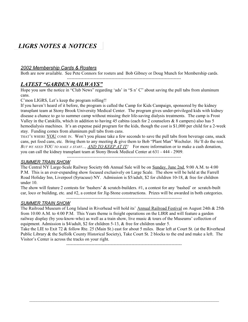 Ligrs Notes & Notices