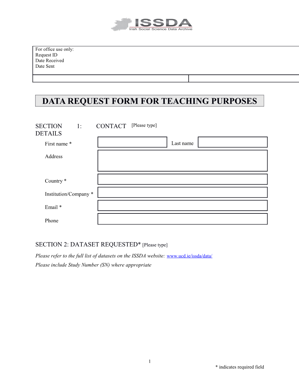 Data Request Form for Teaching Purposes