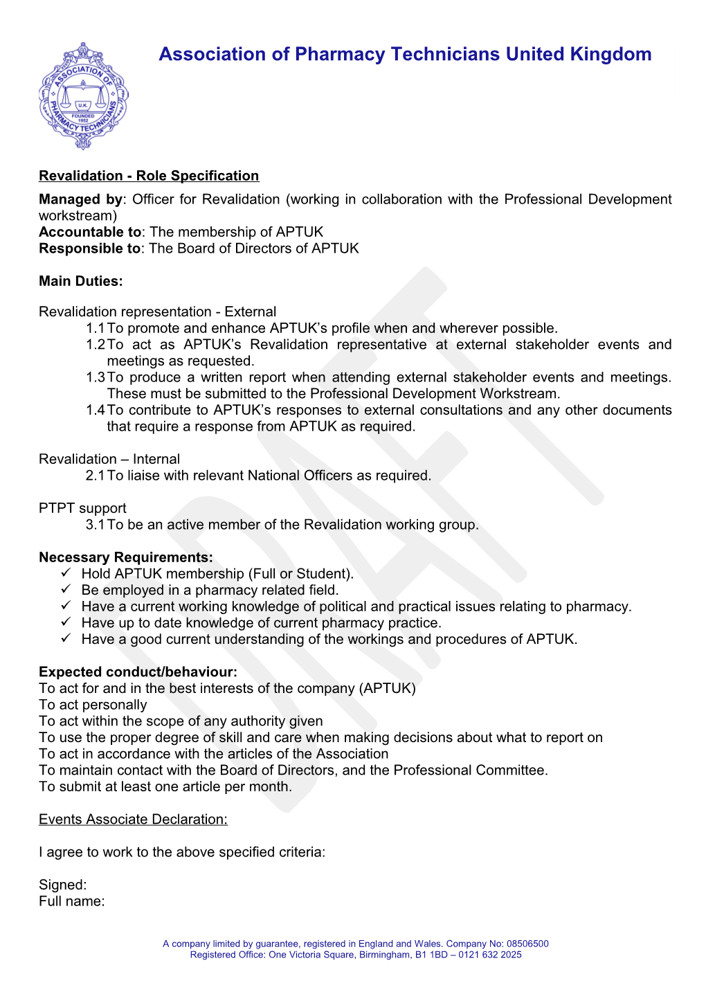 Revalidation - Role Specification