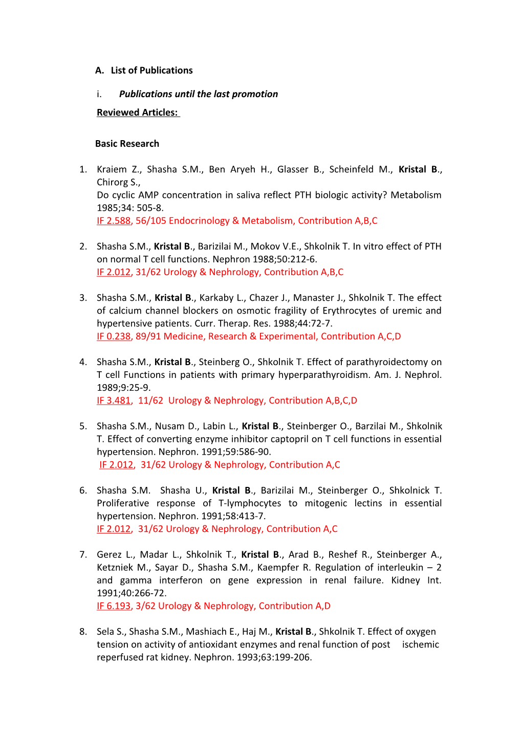 A. List of Publications