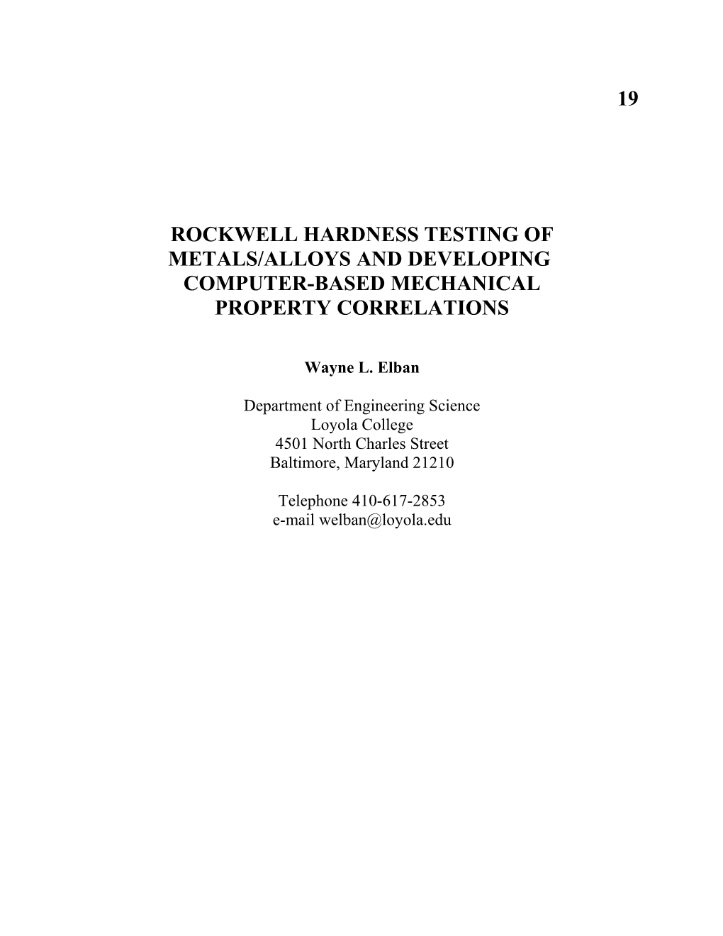 Rockwell Hardness Testing of Metals/Alloys And