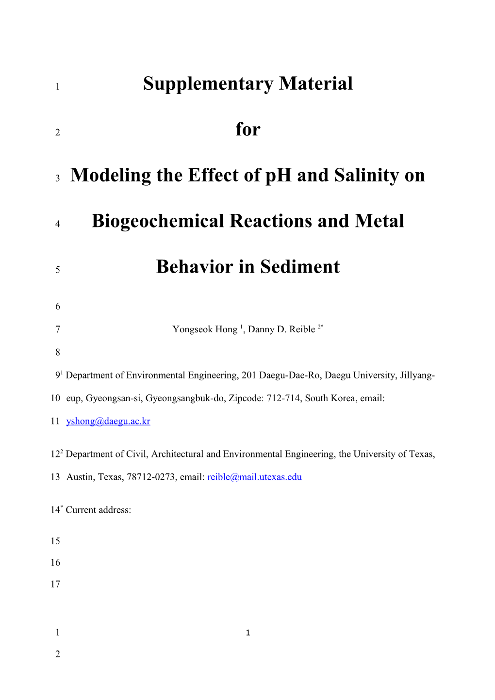Modeling the Effect of Ph and Salinity on Biogeochemical Reactions and Metal Behavior