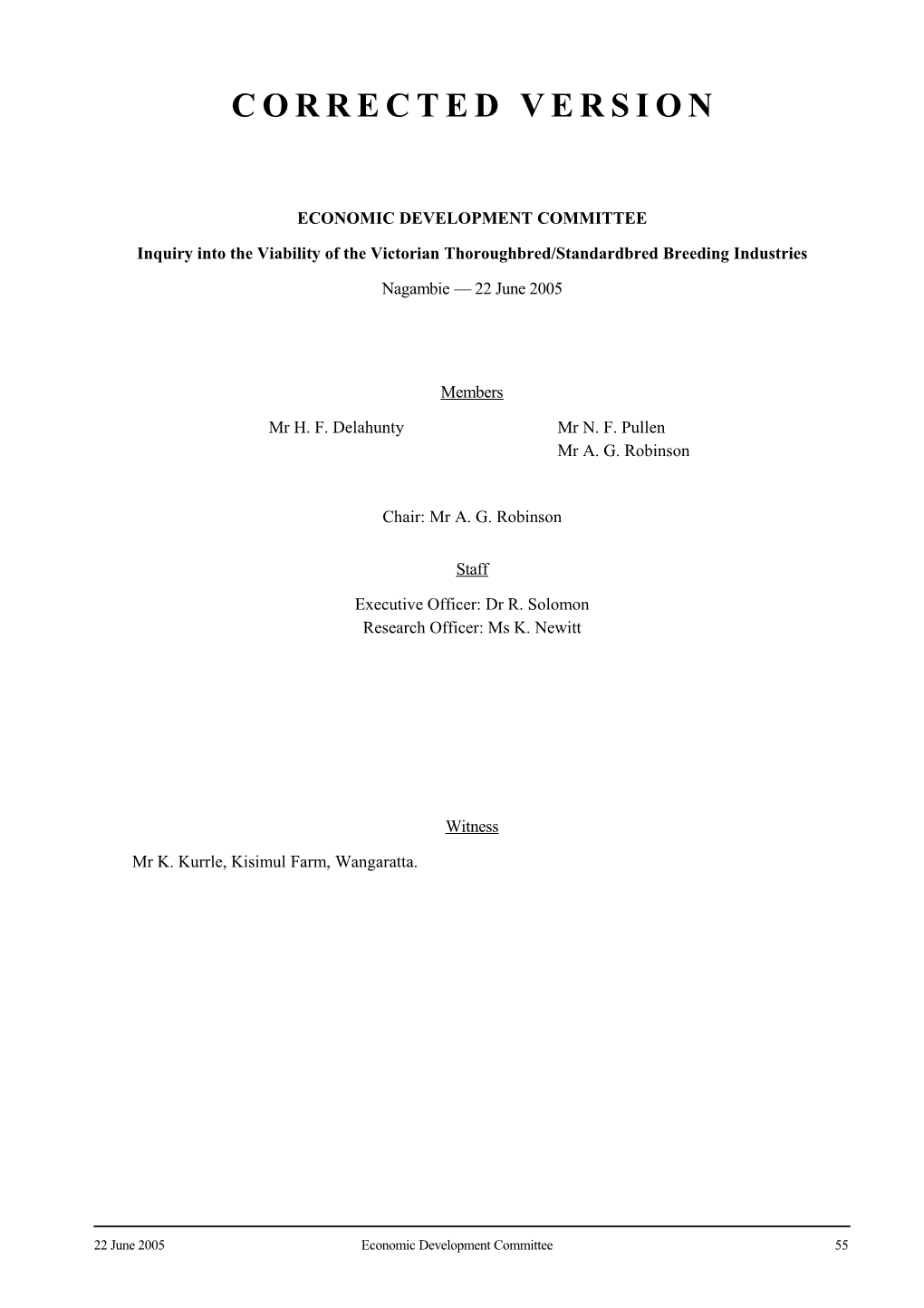 Inquiry Into the Viability of the Victorian Thoroughbred/Standardbred Breeding Industries