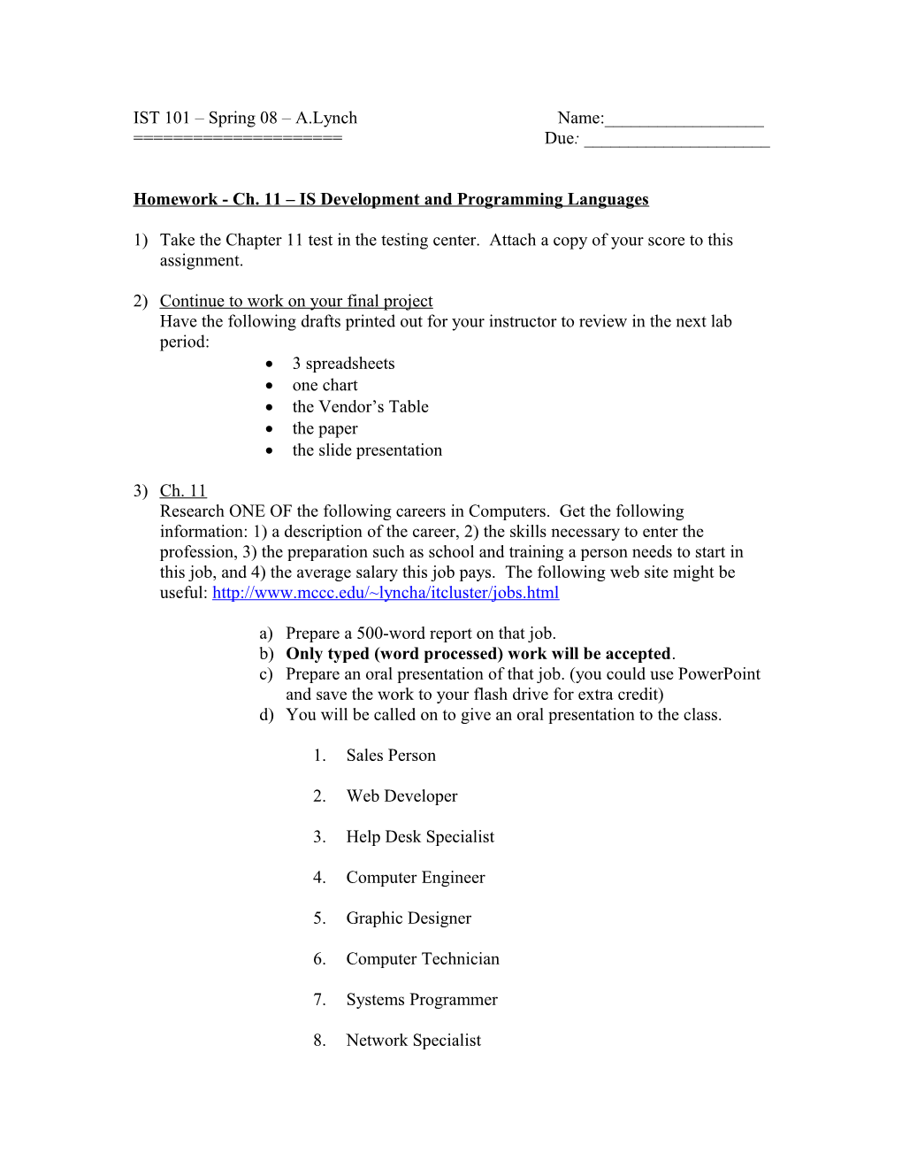 Homework - Ch. 11 IS Development and Programming Languages