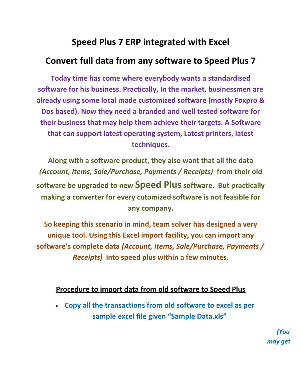 Convert Full Data from Any Software to Speed Plus 7