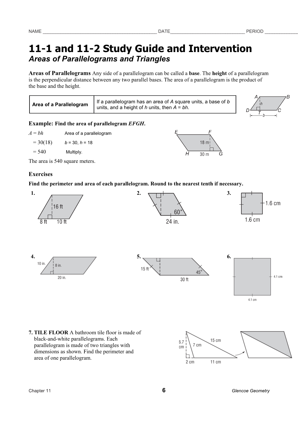 11-1 and 11-2 Study Guide and Intervention