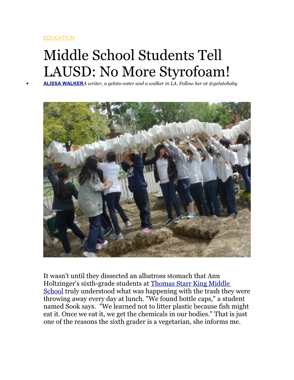 Middle School Students Tell LAUSD: No More Styrofoam!