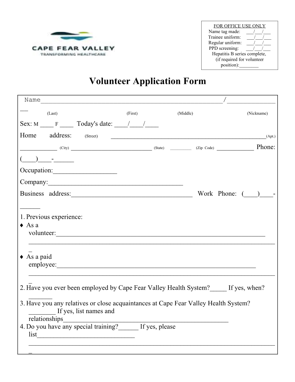 Volunteer Application Form s3