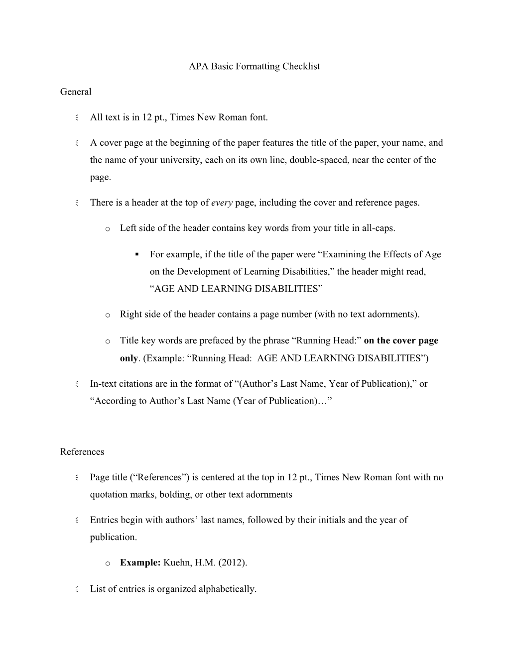 APA Basic Formatting Checklist