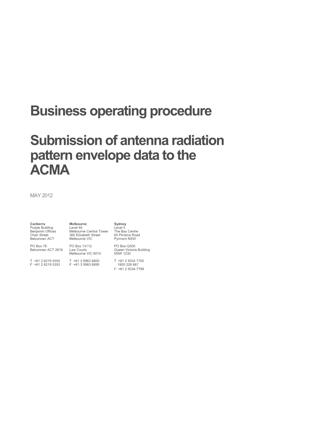 BOP - Submission of Antenna Radiation Pattern Envelope Data to the ACMA