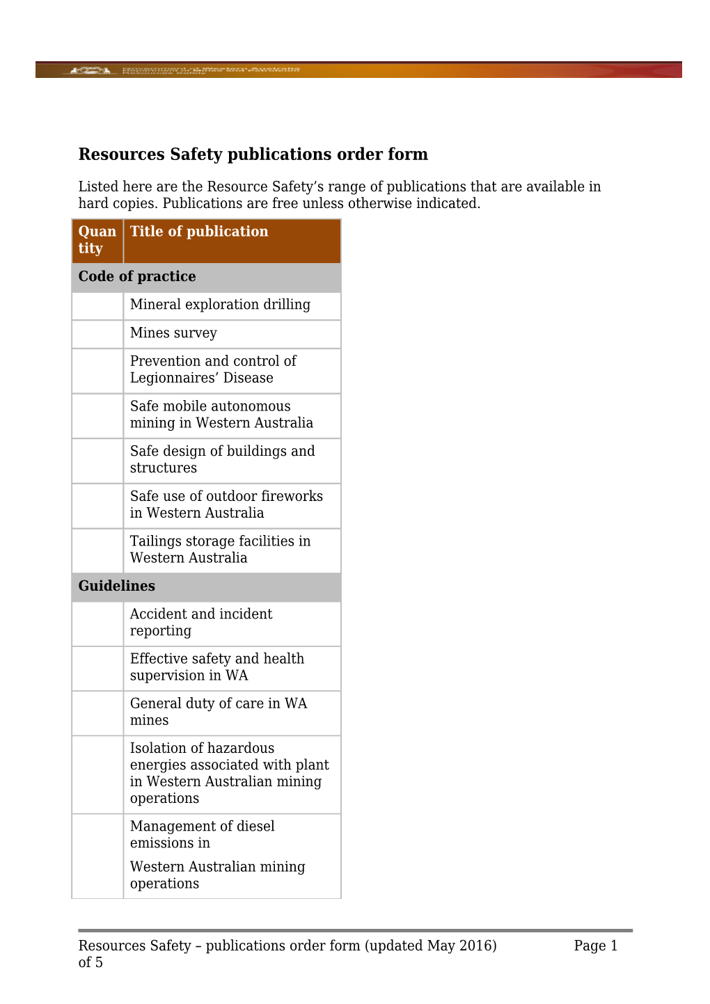 RSD - Form - Publications Order Form - 2015