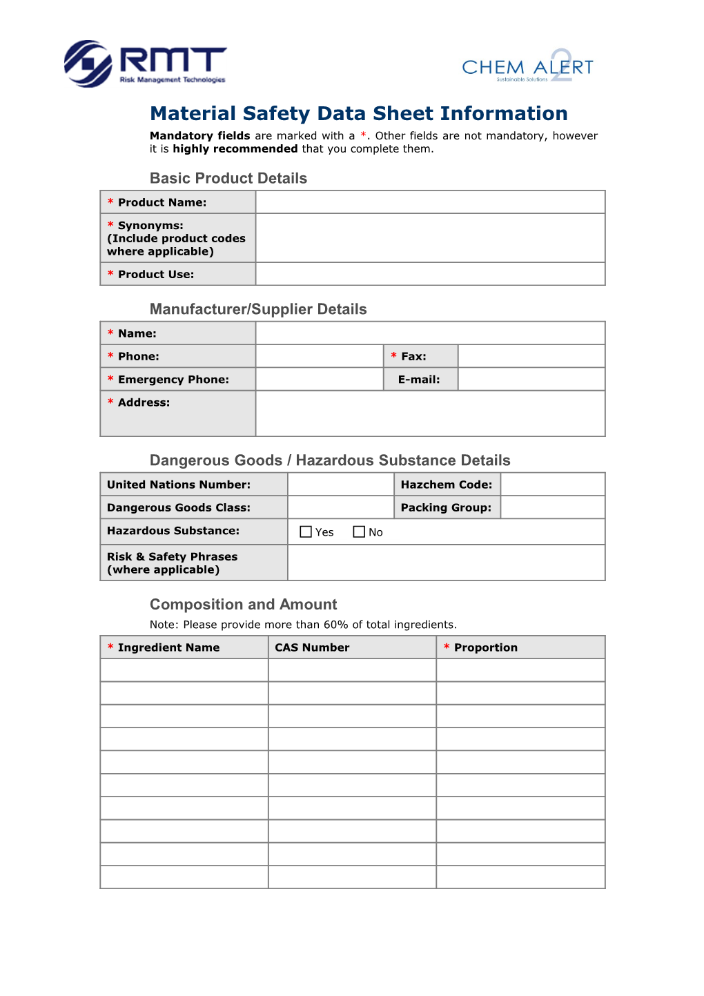 Material Safety Data Sheet Information