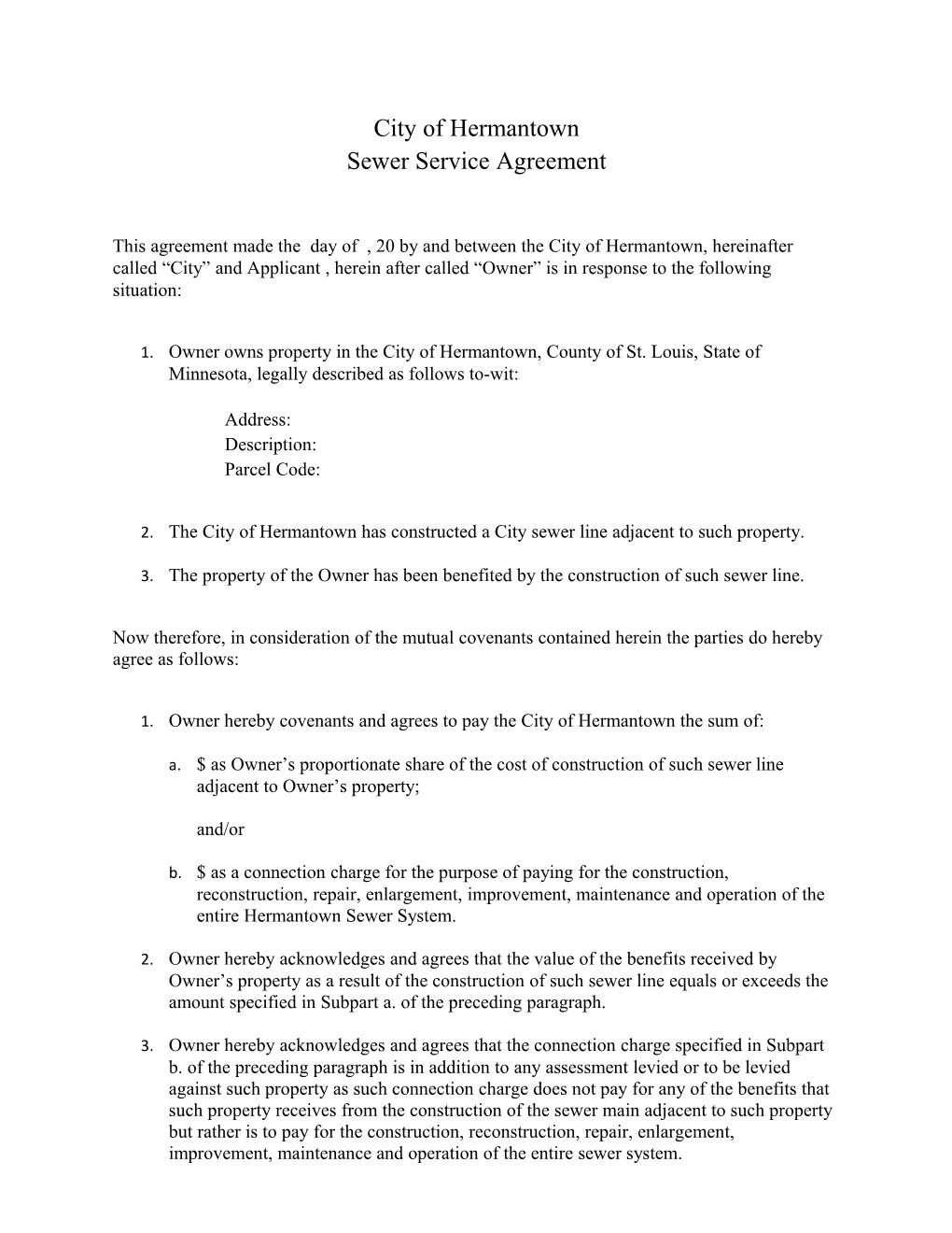 City of Hermantown Sewer Service Agreement