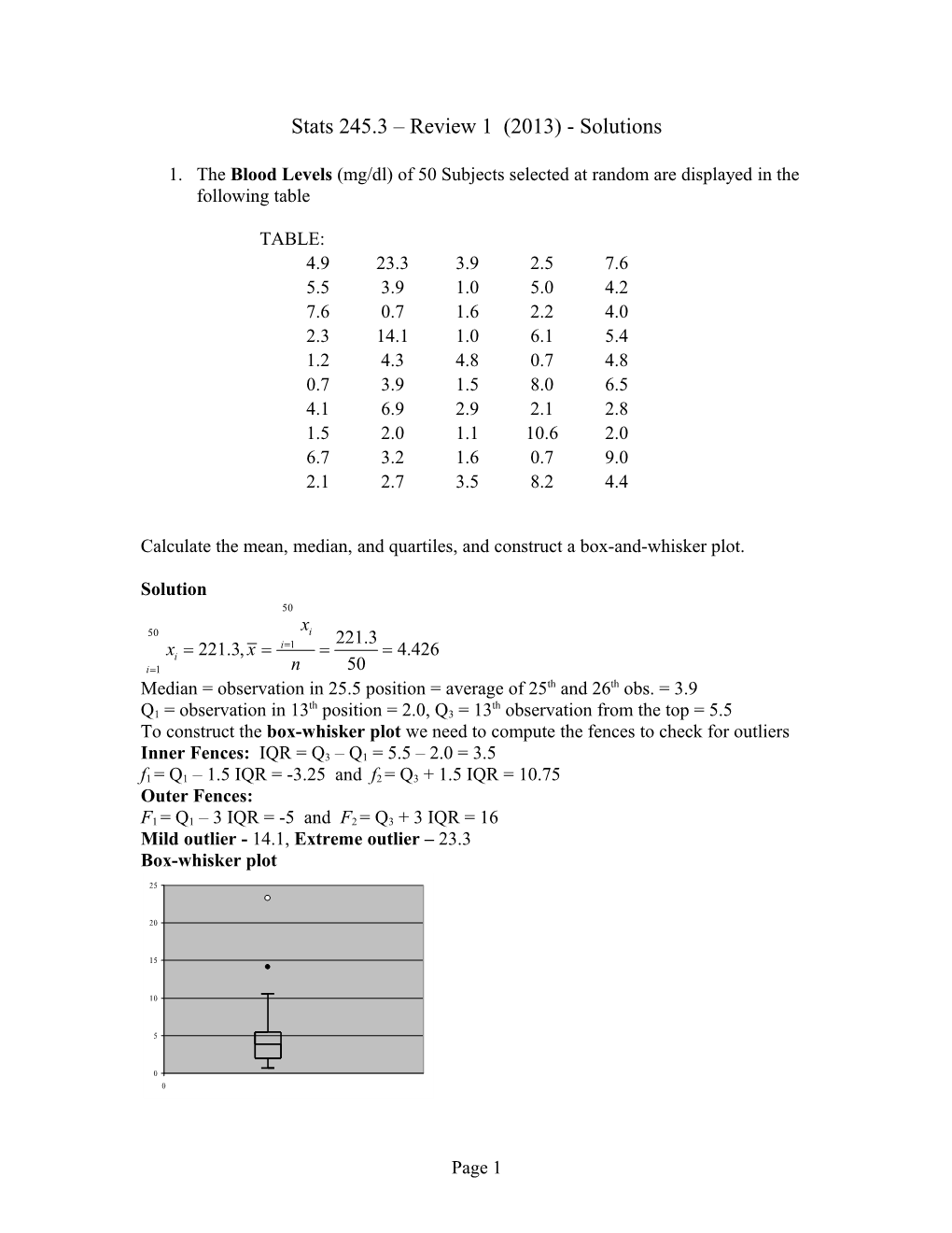 Stats 245.3 Review 1 (2013) - Solutions