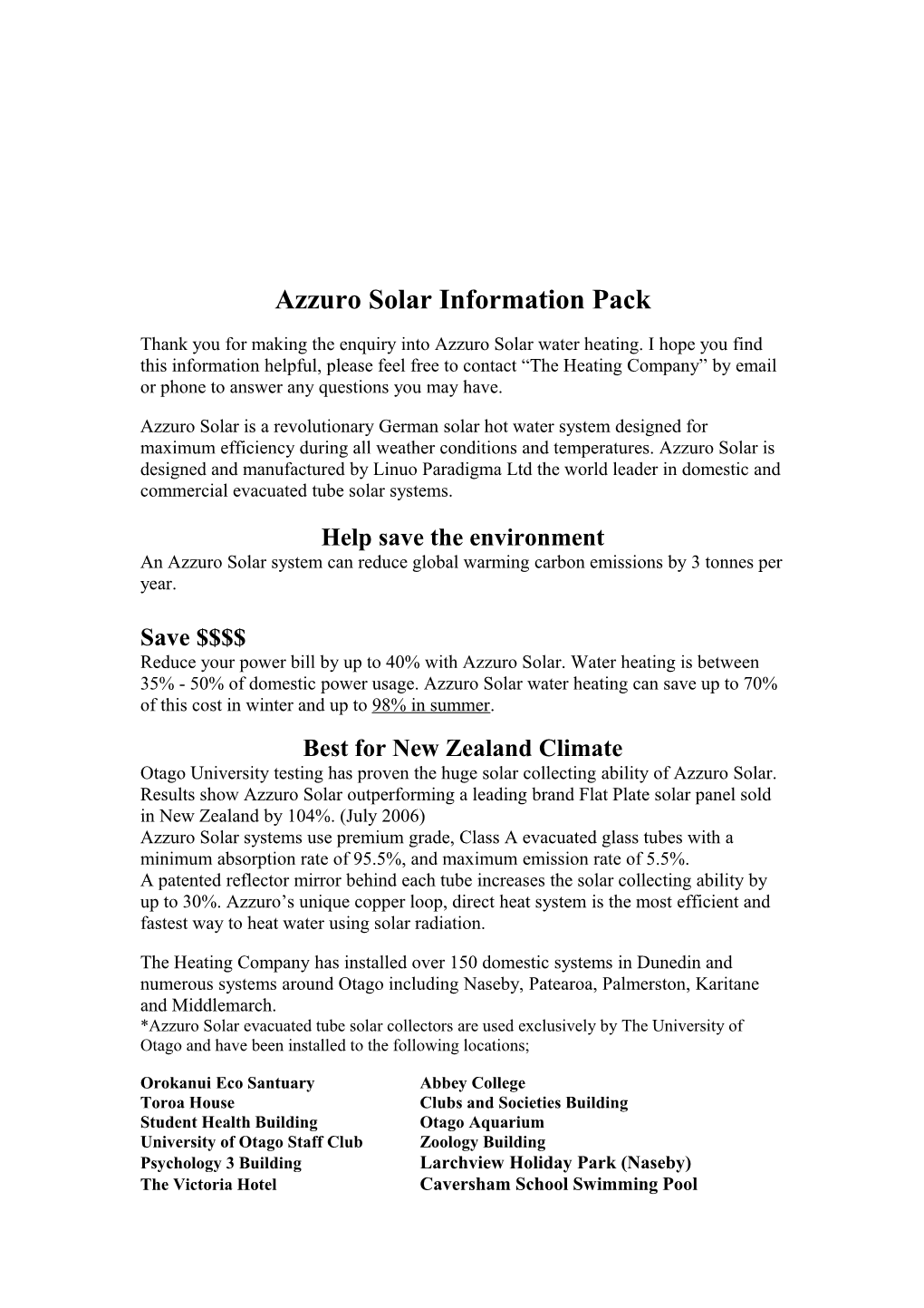 Azzuro Solar Information Pack