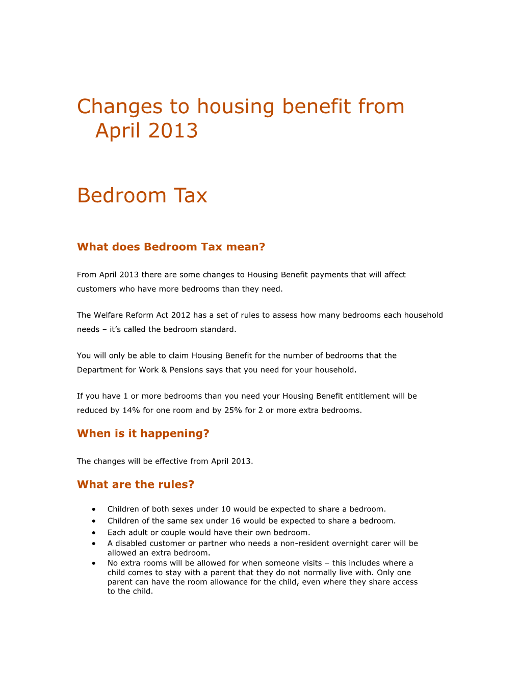 Changes to Housing Benefit from April 2013