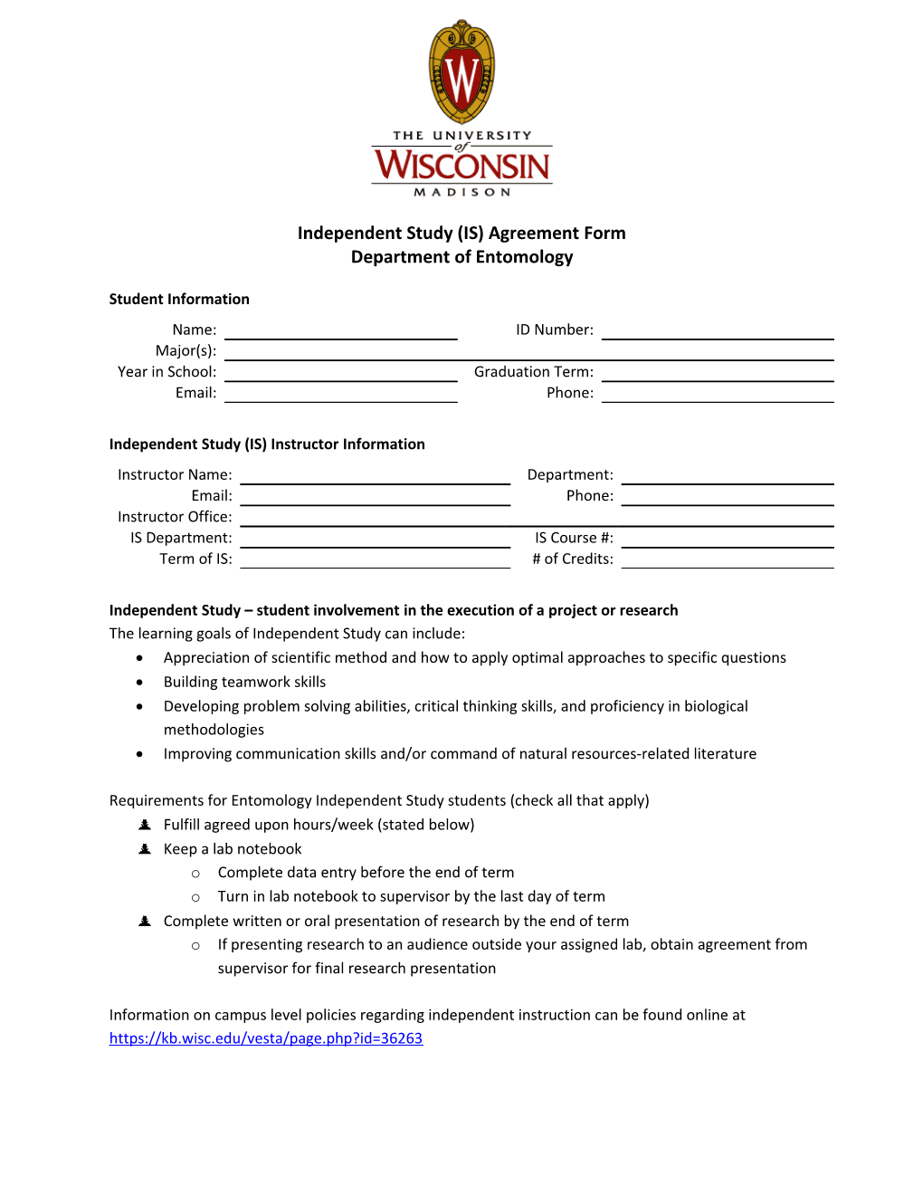 Independent Study (IS) Agreement Form
