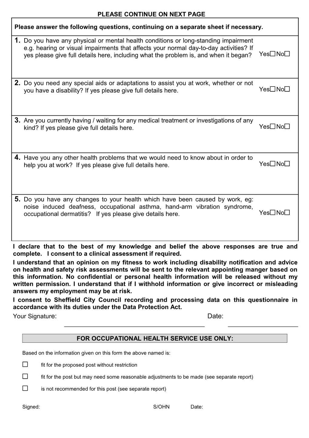 Work Health Assessment Questionnaire