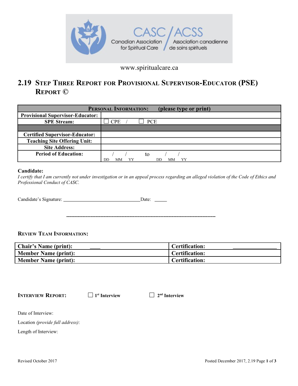 2.19 Step Three Report for Provisional Supervisor-Educator (PSE) Report