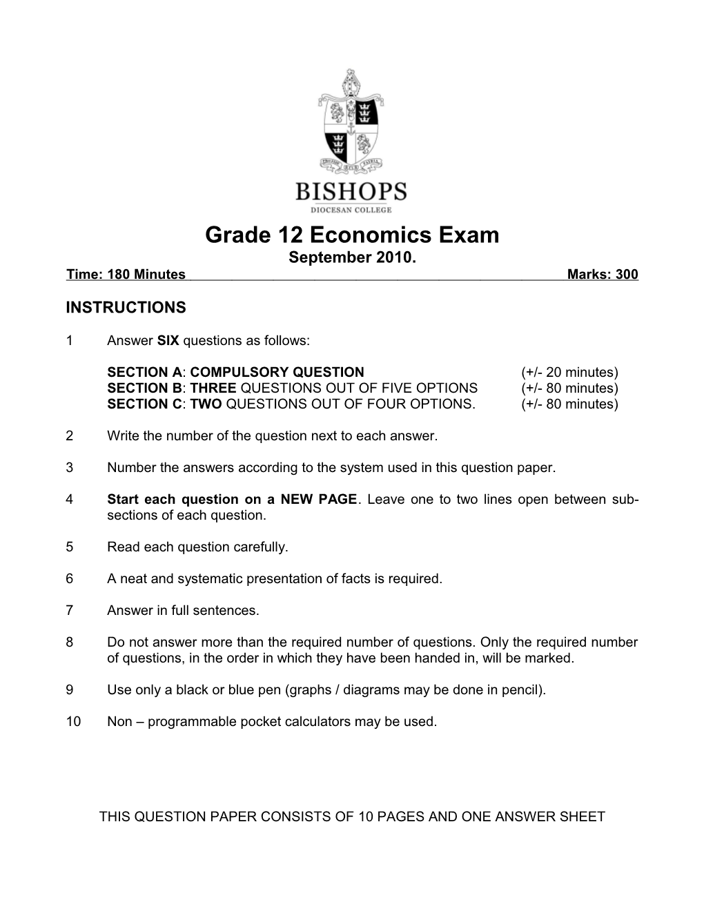 Grade 12 Economics Exam s1