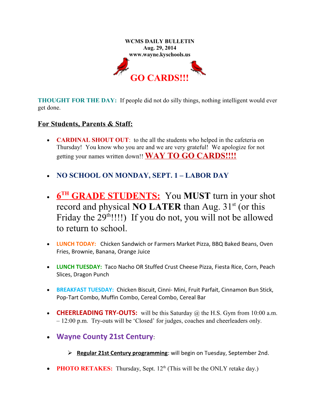 Wcms Daily Bulletin