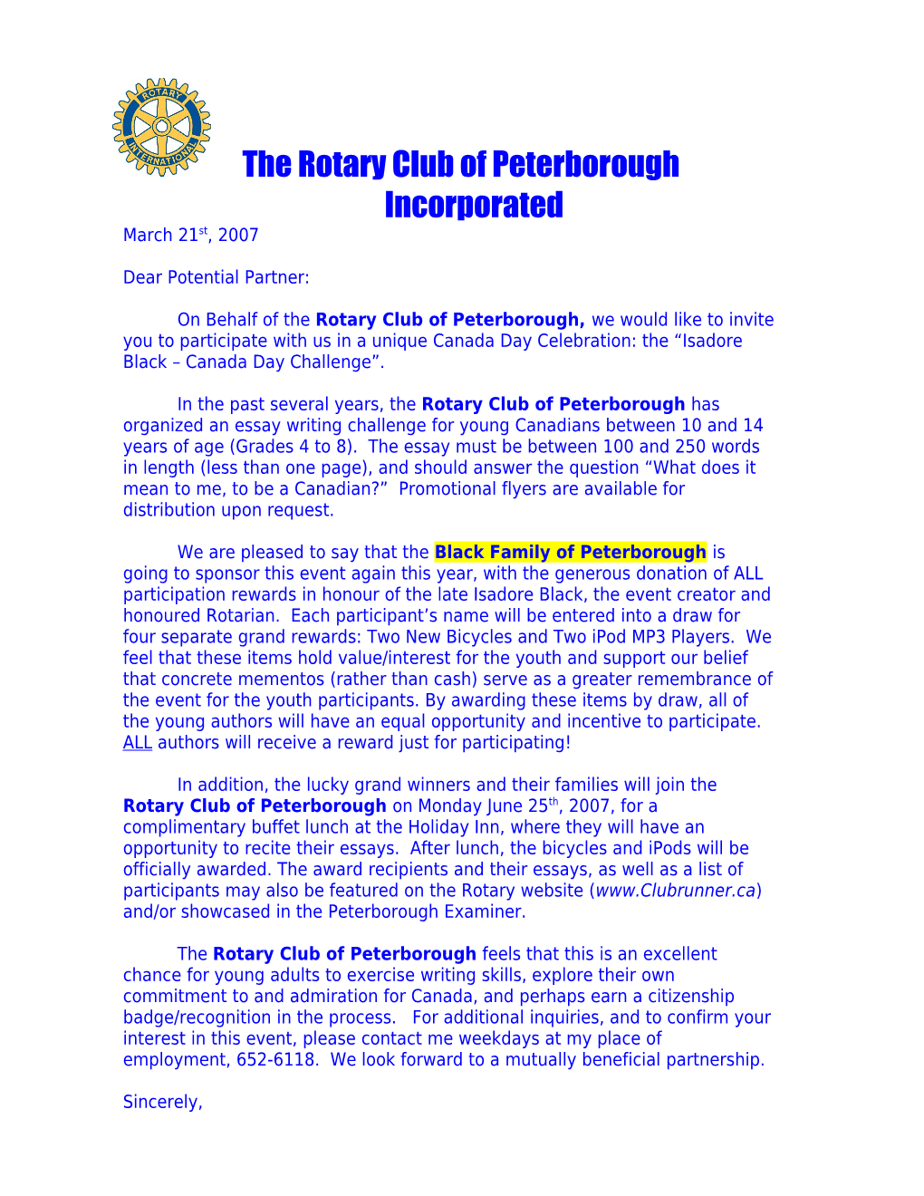 The Rotary Club of Peterborough Incorporated