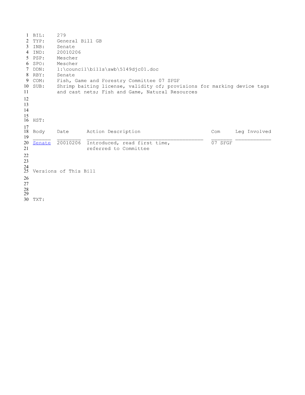 2001-2002 Bill 279: Shrimp Baiting License, Validity Of; Provisions for Marking Device