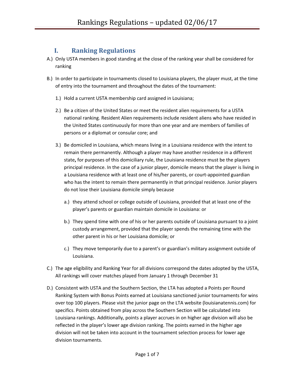 Rankings Regulations Updated 02/06/17