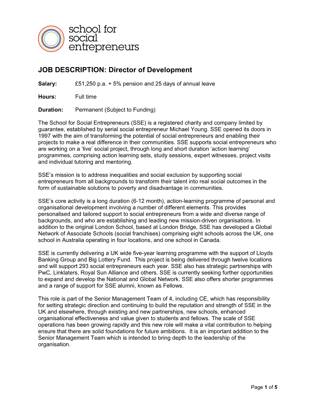 JOB DESCRIPTION: Director of Development