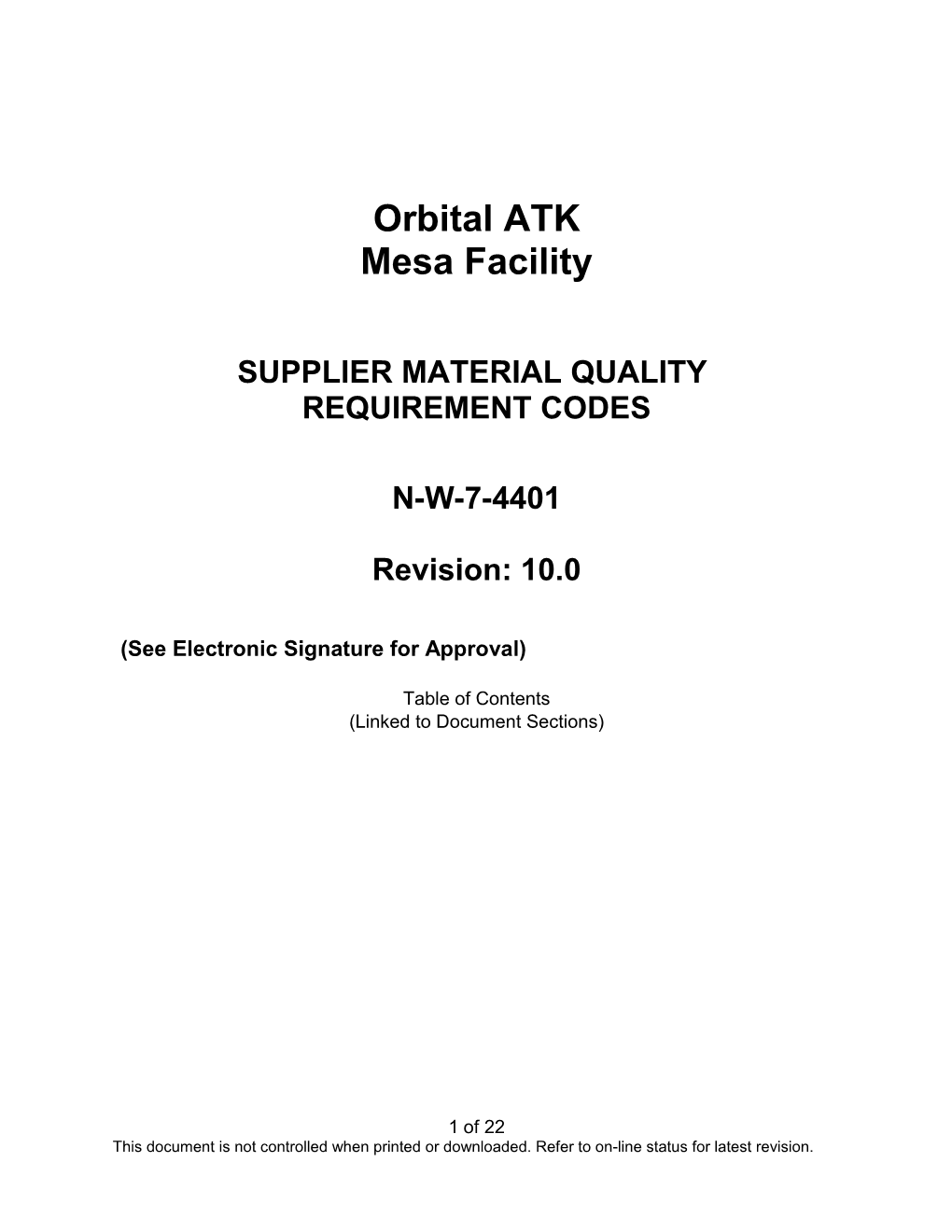 Supplier Material Quality Requirement Codes