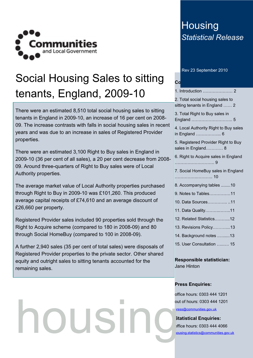 There Were an Estimated 8,510 Total Social Housing Sales to Sitting Tenants in England