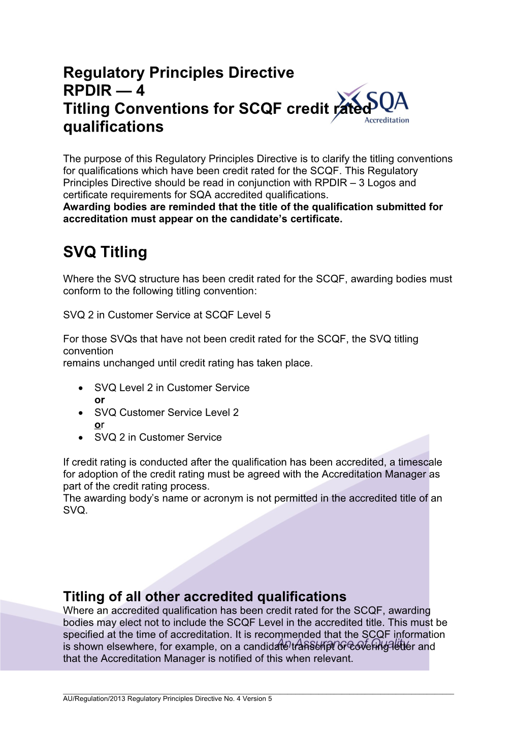 Titling Conventions for SCQF Credit Rated Qualifications