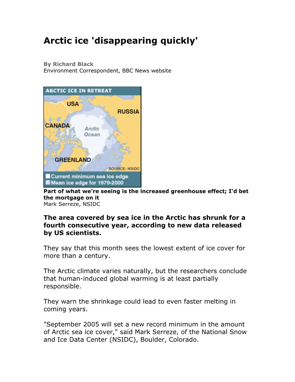 Arctic Ice 'Disappearing Quickly'