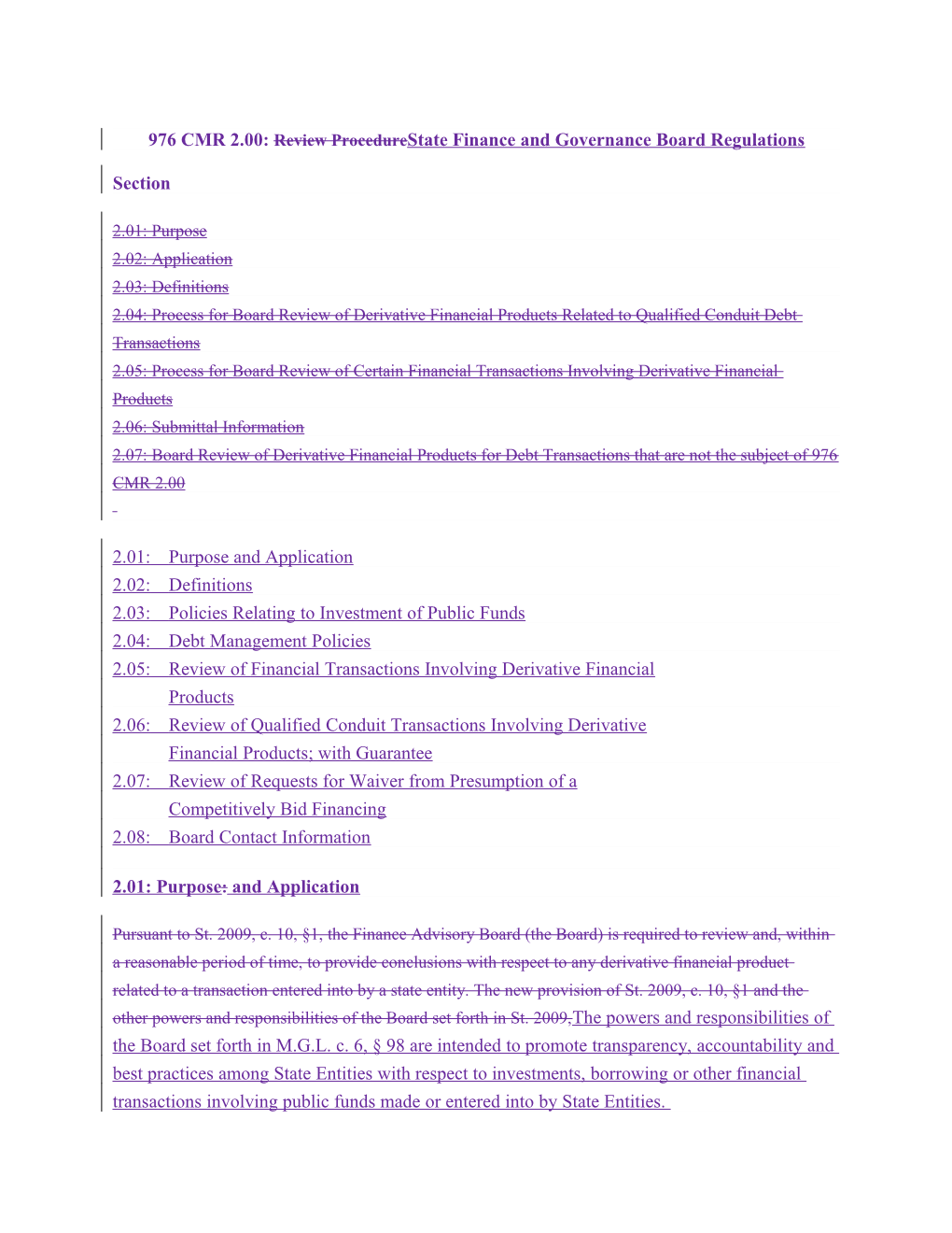 976 CMR 2.00: Review Procedure State Finance and Governance Board Regulations