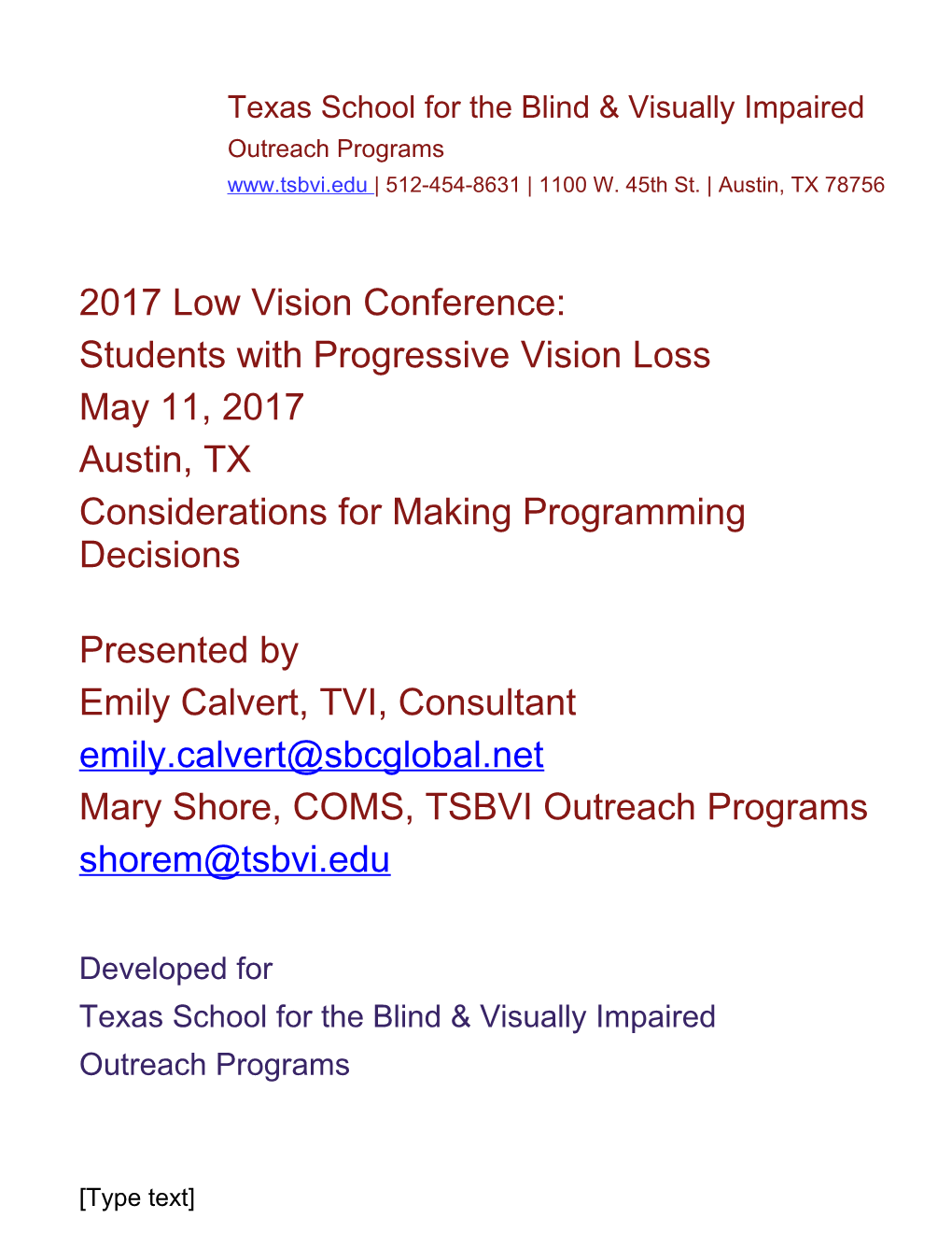 Students with Progressive Vision Loss